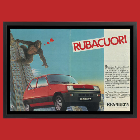 Anni ' 80  * Pubblicità Originale "Renault,  5 Rubacuori” Cornice