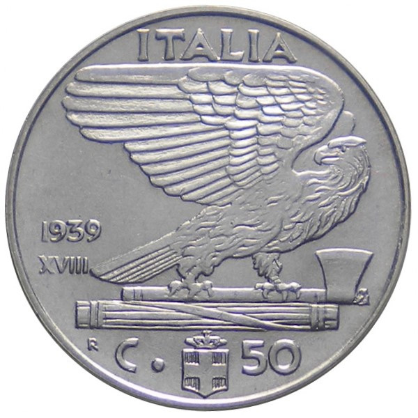 1939 XVIII * 50 Centesimi Italia Vittorio Emanuele III Impero  Antimagnetica FDC - Mynumi