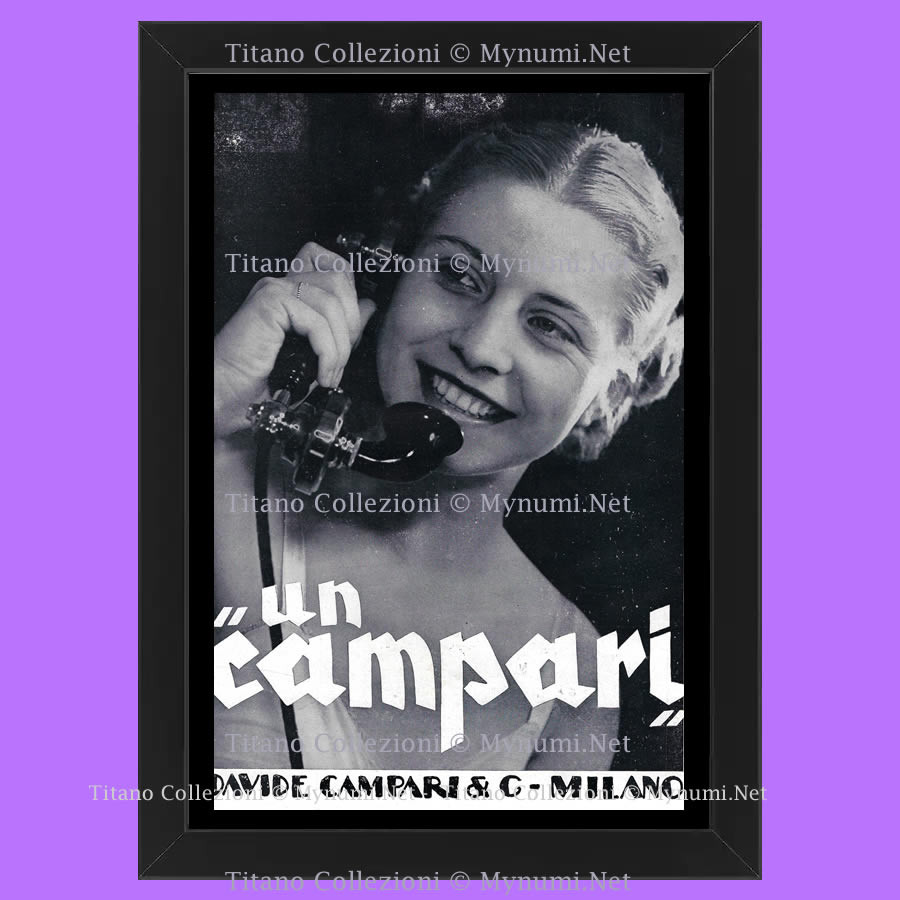 Anni '30 * Pubblicità Originale Campari Donna con Cornetta del Telefono  Cornice - Mynumi