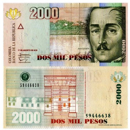 2012 * Banknote Colombia 2000 Pesos "Santander" (pNew) UNC