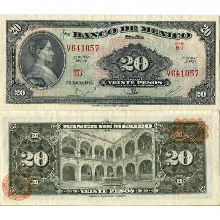 1970 * Banknote Mexico 20 Pesos "Doña Josefa Ortíz" (p54p) XF