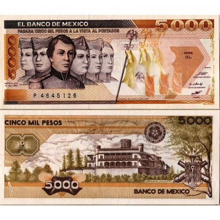 1985 * Banknote Mexico 5.000 Pesos "Heroic Cadets" (p88a) UNC