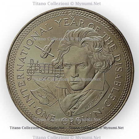 1981 * 1 Crown Silver Isle of Man "Beethoven" (KM 78a) UNC