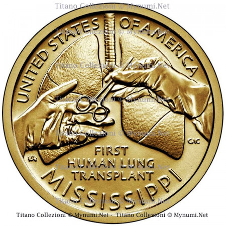 2023 * 1 Dollar United States "American Innovation - Mississippi - First Lung Transplant Surgery" UNC