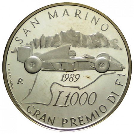 1989 * 1000 Lire Silver San Marino "San Marino Grand Prix F1" (KM 244) PROOF