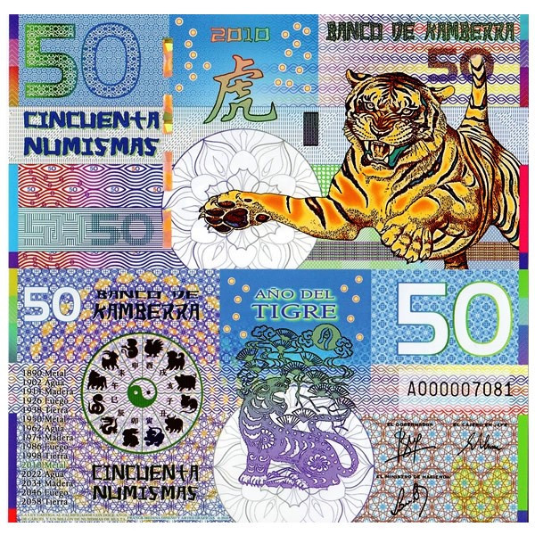 2010 Polymer Banknote Kamberra 50 Numismas Year Of The Tiger Unc Mynumi