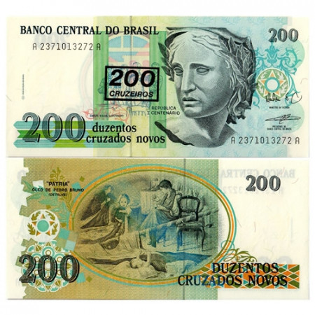 ND (1990) * Billet Brésil 200 Cruzeiros sur 200 Cruzados Novos (p225b) NEUF