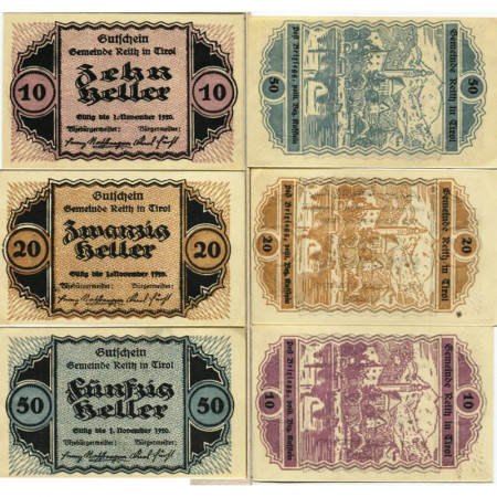 1920 * Lot 3 Notgeld Autriche 10. 20. 50 Heller "Tyrol – Reith im Alpbachtal" (FS 831a)