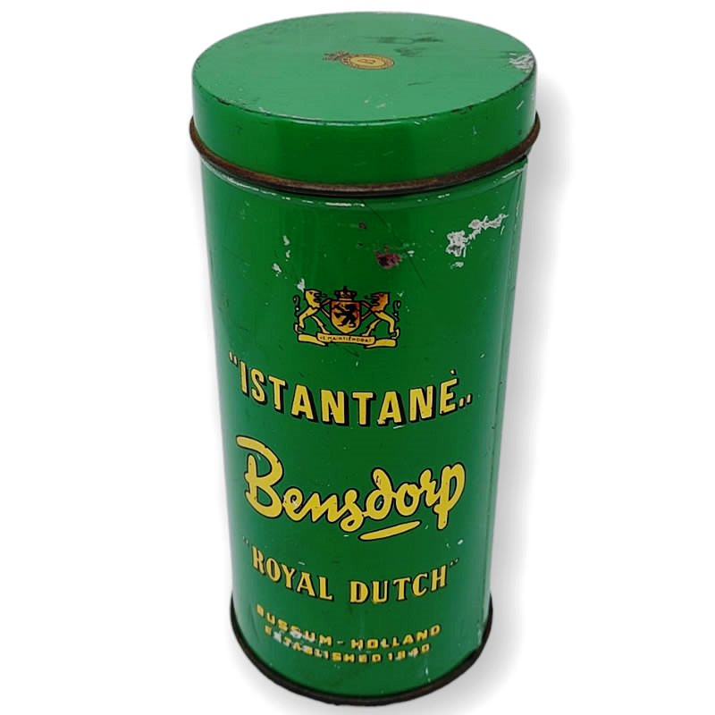 1970ca * Boite,Pot en Étain BENSDORP, Istantane, Royal Dutch - Bevanda Al  Cacao (B+) - Mynumi