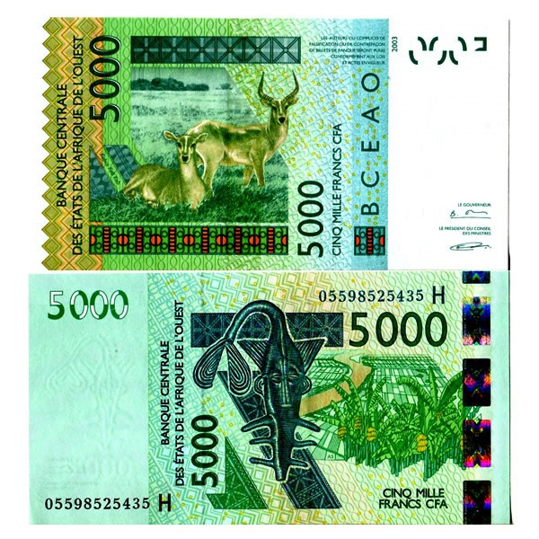 États d'Afrique de l'Ouest 5000 Francs (C- Burkina Faso) (2003) - Banque  Centrale des États de l'Afrique de l'Ouest - Émission 1991-2003 - LastDodo