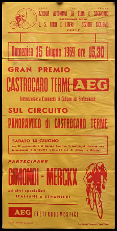 1969 * Cartel, Poster Originale "GIMONDI MERCKX - 1969 - Gran Premio Castrocaro Terme " Italia (A-)