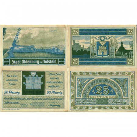 1921 * Lote 2 Notgeld Alemania 25. 50 Pfennig "Schleswig-Holstein - Oldenburg i. Holstein" (1015.1)