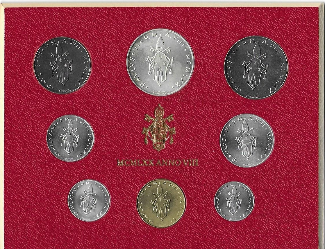 Cartera Oficial Monedas del Vaticano Año 1970 S.C - Año Completo